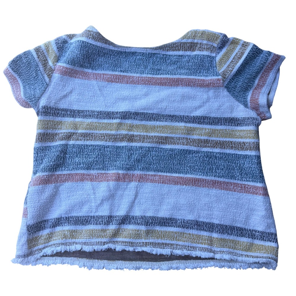Green Envelope Los Angeles Striped Knit Top Large Multicolor Raw Hem Boho USA